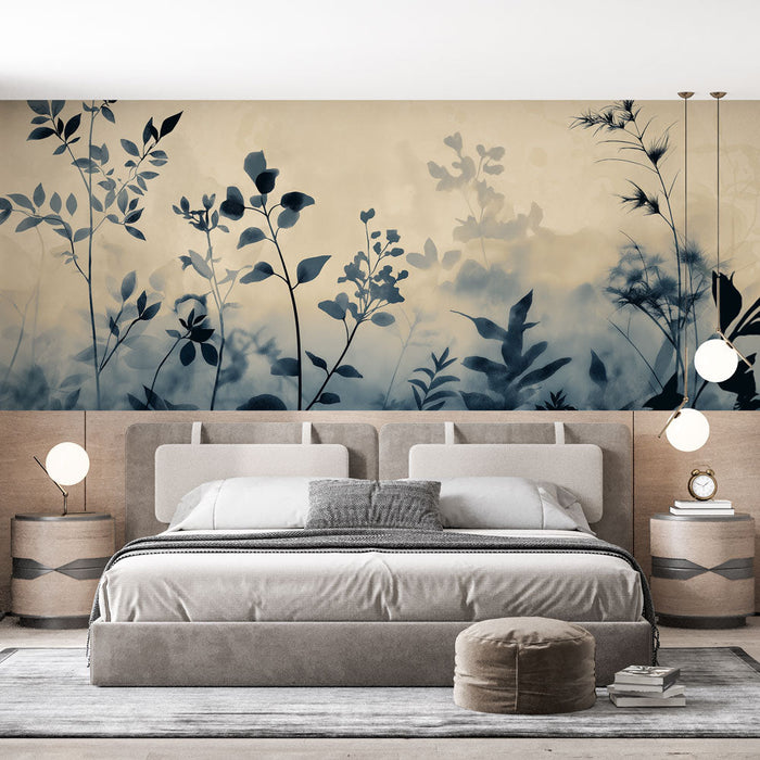 Botanical Mural Wallpaper | Hassas bitki siluetleri yumuşak bir arka planda