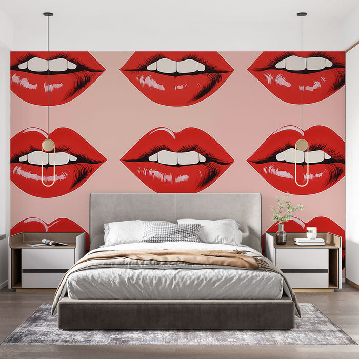 Mural Wallpaper usta | Umetniški vzorec rdečih ust na prelivajočem ozadju