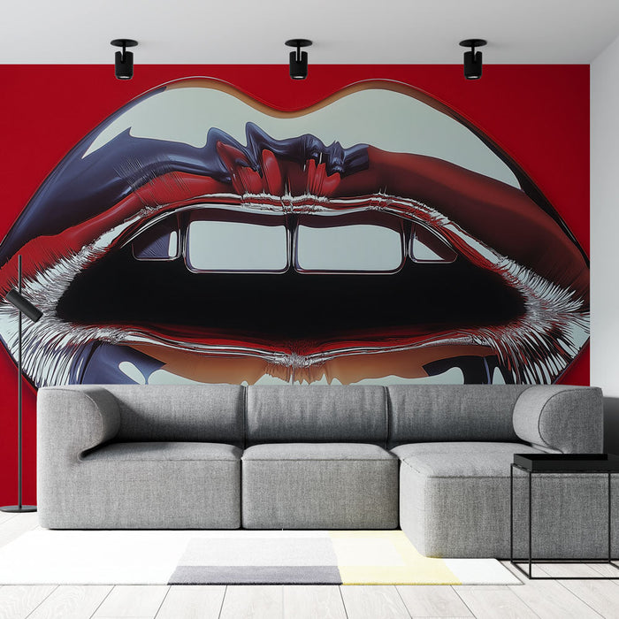 Mural Wallpaper glossy lips | Bold design with a captivating metallic effect