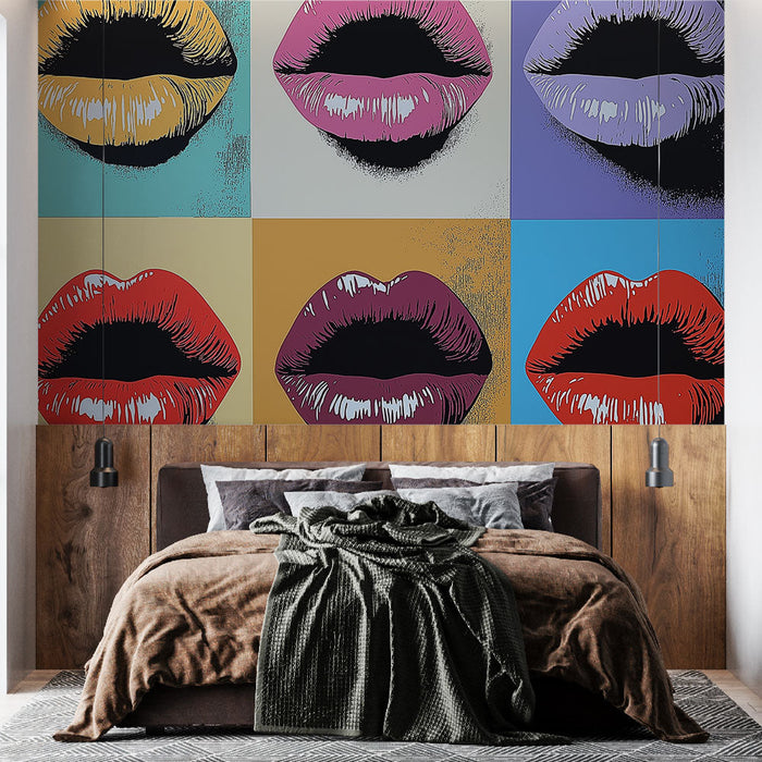 Papel pintado bocas coloridas | Colección de impresiones de arte pop de labios estilizados