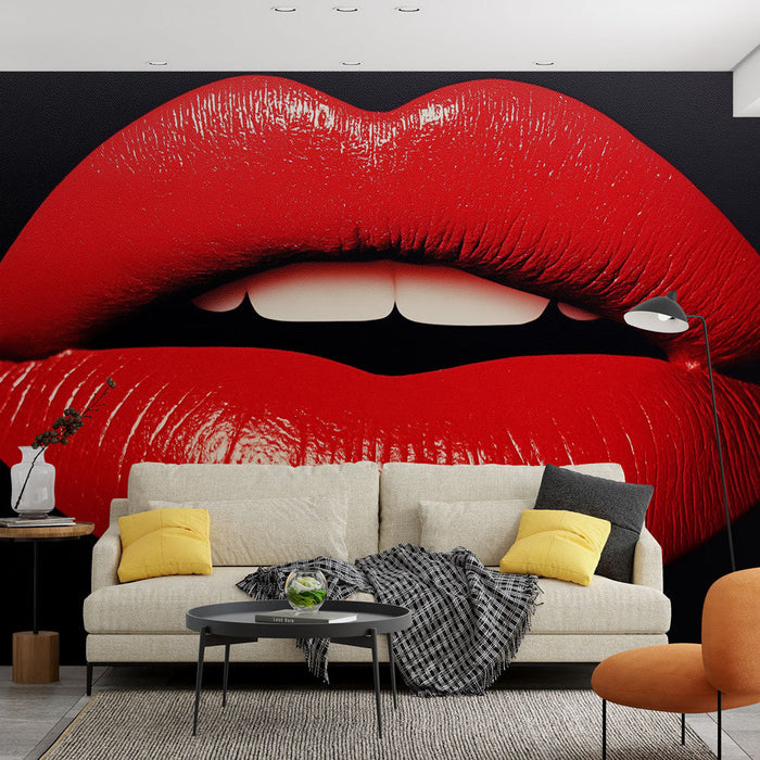 Muralna tapeta rdeče ustnice | Povečava na polne in sijoče ustnice