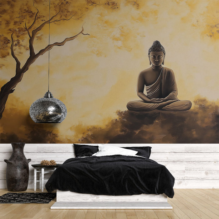 Mural Wallpaper buddha | Rahu Buddha kuldse maastiku taustal