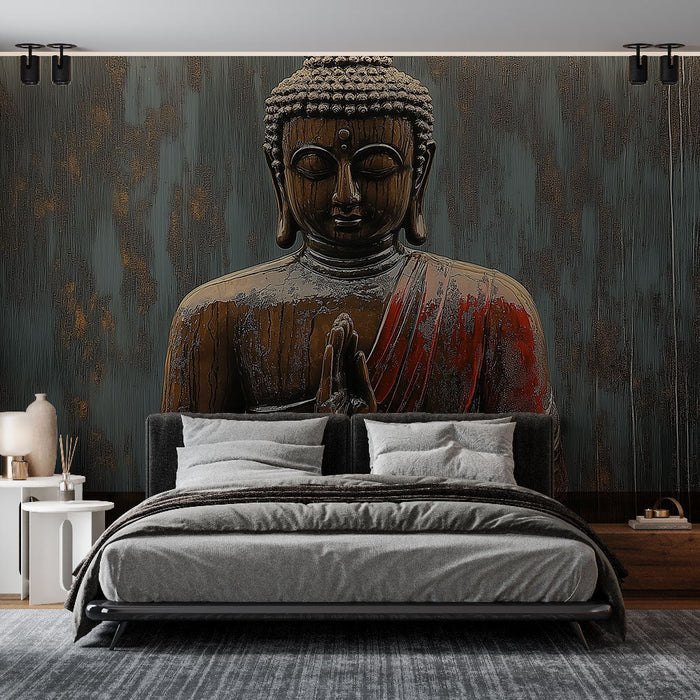 Papel pintado Buddha | Estatuilla de madera elegante con detalles refinados