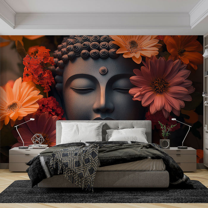 Tapet Buddha Floral | Tapet Buddha Omgivet af Livlige Blomster