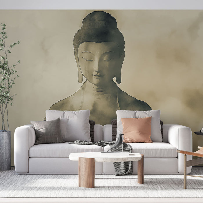 Mural Wallpaper buddha | Soothing silhouette of Buddha in an ethereal cloud