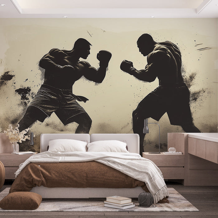 Papel pintado boxing | Two boxers and beige background