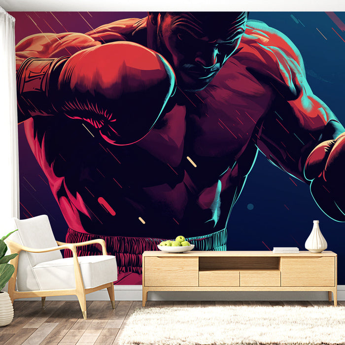 Tapetti-nyrkkeilijä | Voimakas nyrkkeilijä toiminnassa kirkkaissa väreissä