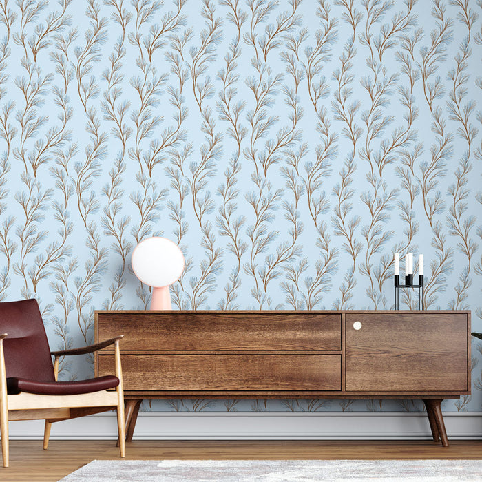 Mural Wallpaper delicate branches | Floral pattern on light blue background