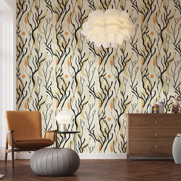 Foto Behang delicate takken | Organisch patroon met aardetinten en abstracte vormen