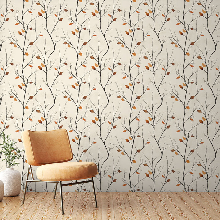 Papel de parede galhos e folhas | Design delicado com tons outonais