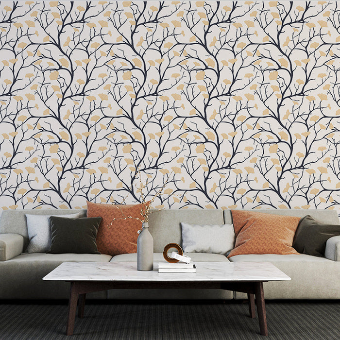 Tapete κλαδιά και πουλιά | Αναστρεφόμενα κλαδιά και χρυσά φύλλα