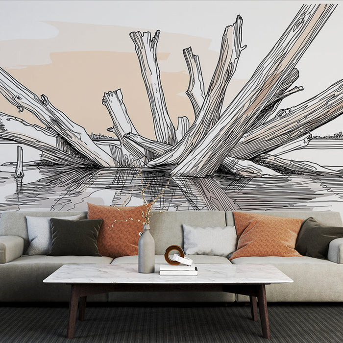 Tapeta z pływającymi gałęziami | Artystyczna ilustracja gałęzi w wodzie