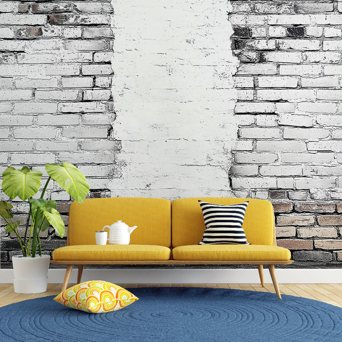 Тапет бели тухли | Стена от бели тухли с докосвания в земни цветове