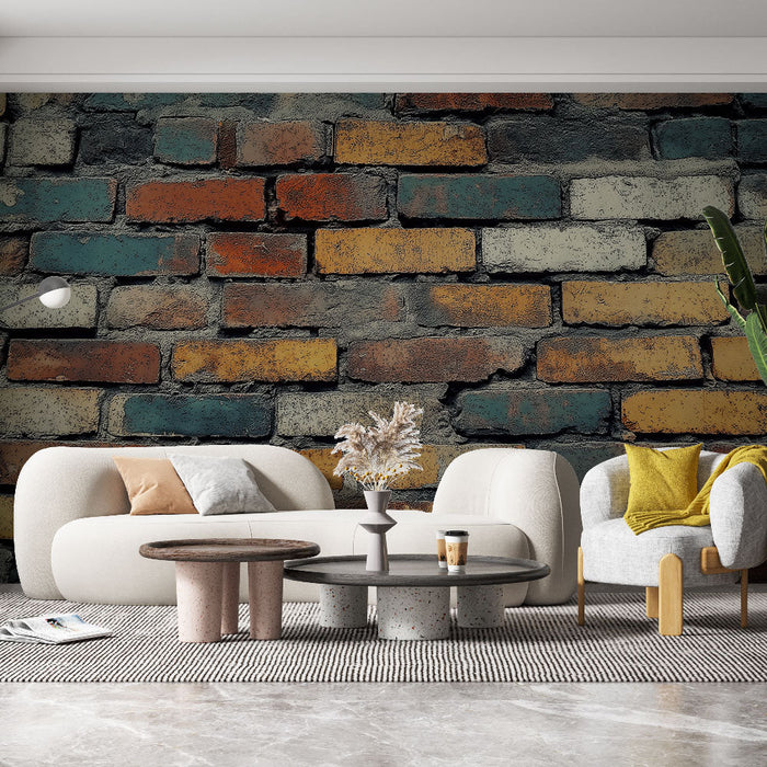 Mural Wallpaper colored brick | Textured brick wall with varied shades