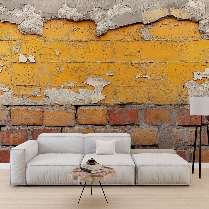 Mural Wallpaper brick | Brick wall with yellowed and chipped paint