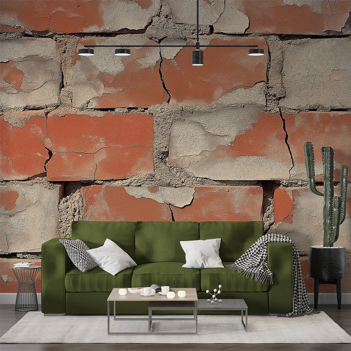 Mural Wallpaper brick | Wall of aged red bricks with rough texture