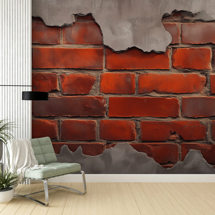 Mural Wallpaper brick | Slightly deteriorated wall with exposed red bricks