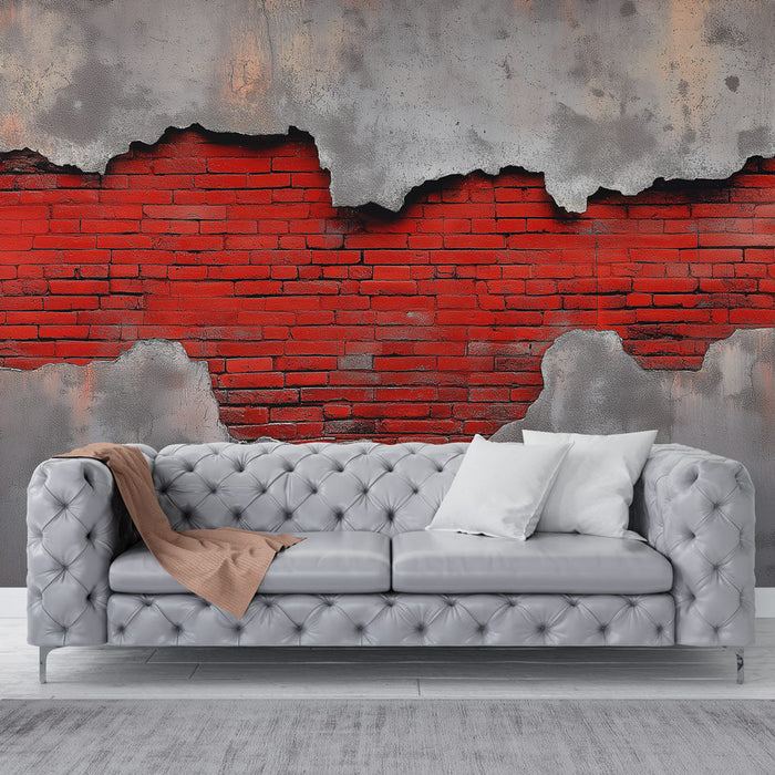 Muraaltapeet punane tellis | Punane tellissein ja lahtine betoon
