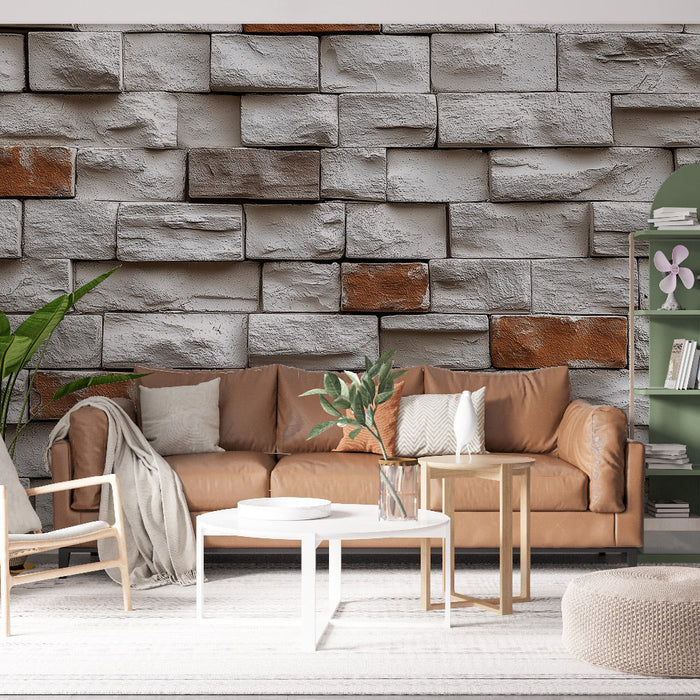 Mural Wallpaper bricks | Textured wall with white and rust bricks