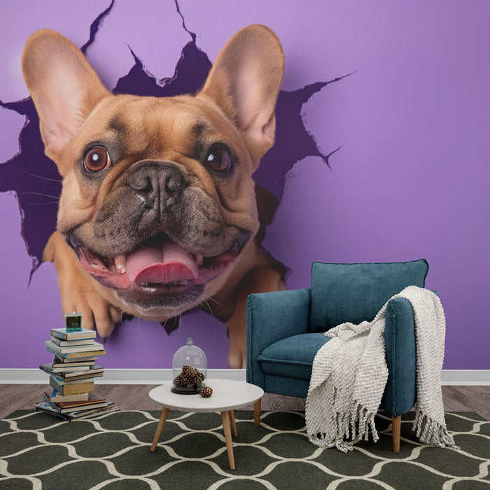 Mural Wallpaper French Bulldog | 3D coming out of the wall