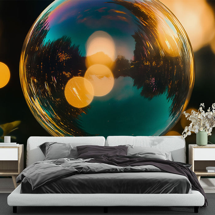 Mural Wallpaper artistic soap bubble | Shine and colorful reflections in a bright garden