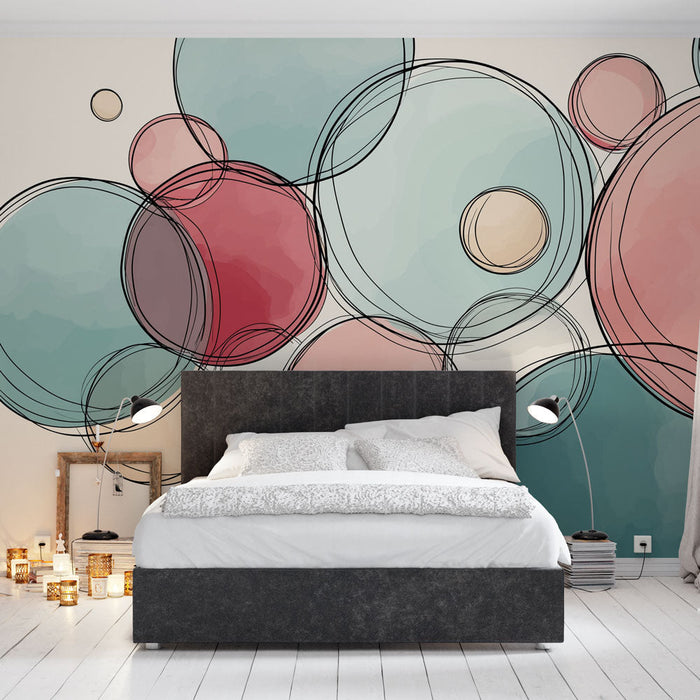 Fototapet abstraktne mehurčki | Pastelni krožni vzorci s fino obrobo