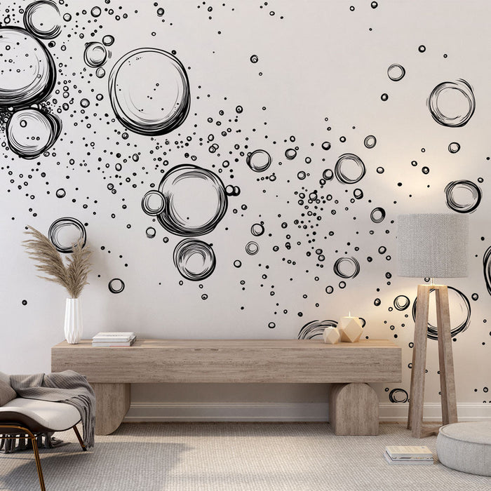 Mural Wallpaper air-bubbles | Minimalist black and white graphic pattern