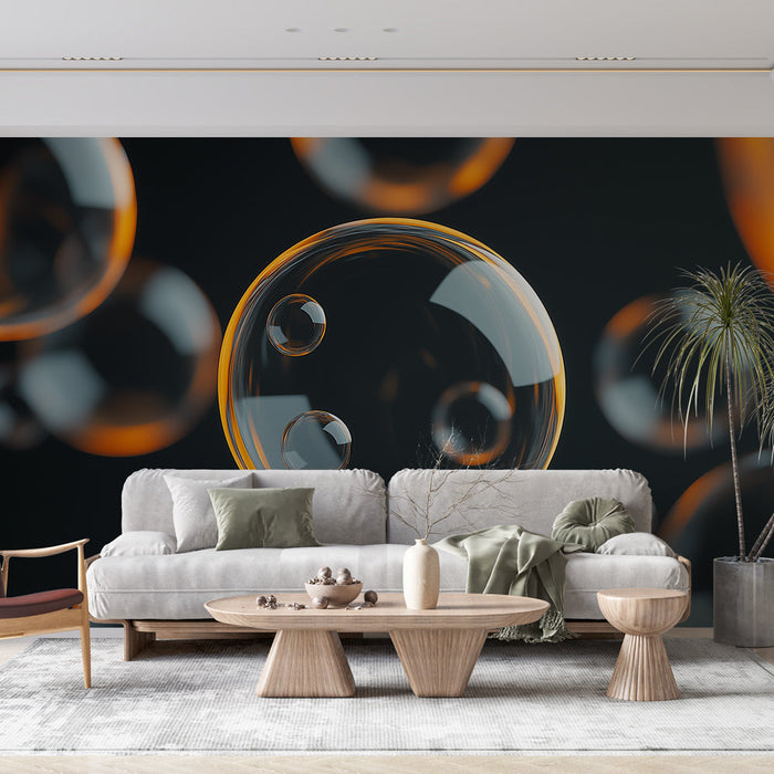 Carta da parati bolle d'acqua | Sfondo nero e riflesso arancione