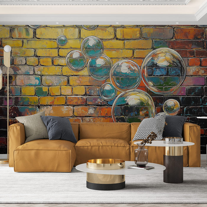 Carta da parati a bolle | Colorful brick wall with soap splashes