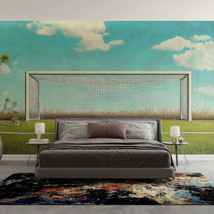 Mural Wallpaper football goal | Sporty and rustic atmosphere