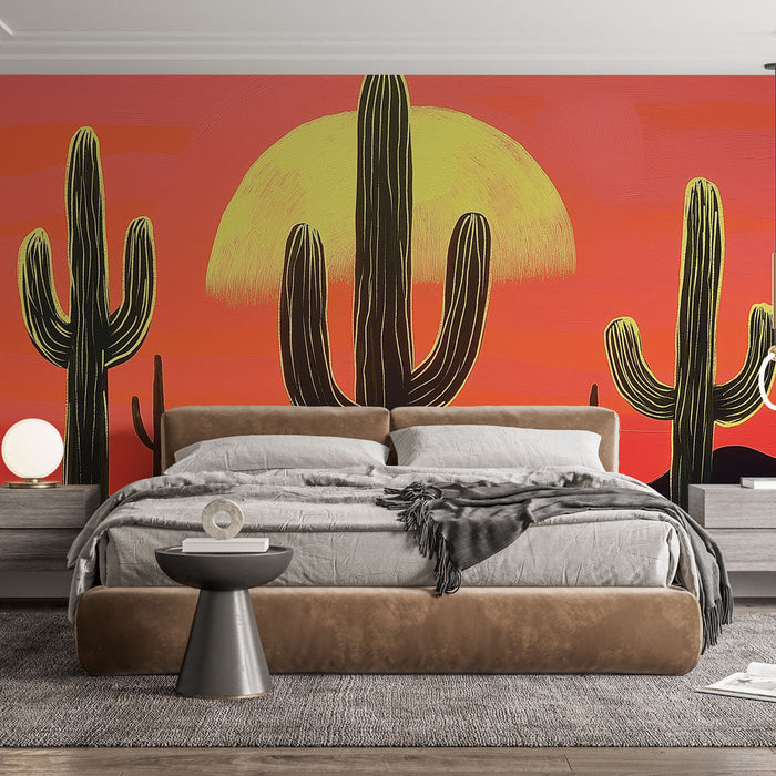 Mural Wallpaper cactus | Majestic cactus at vibrant sunset