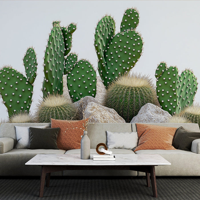 Mural Wallpaper cactus | Green cacti with flowers on a light background