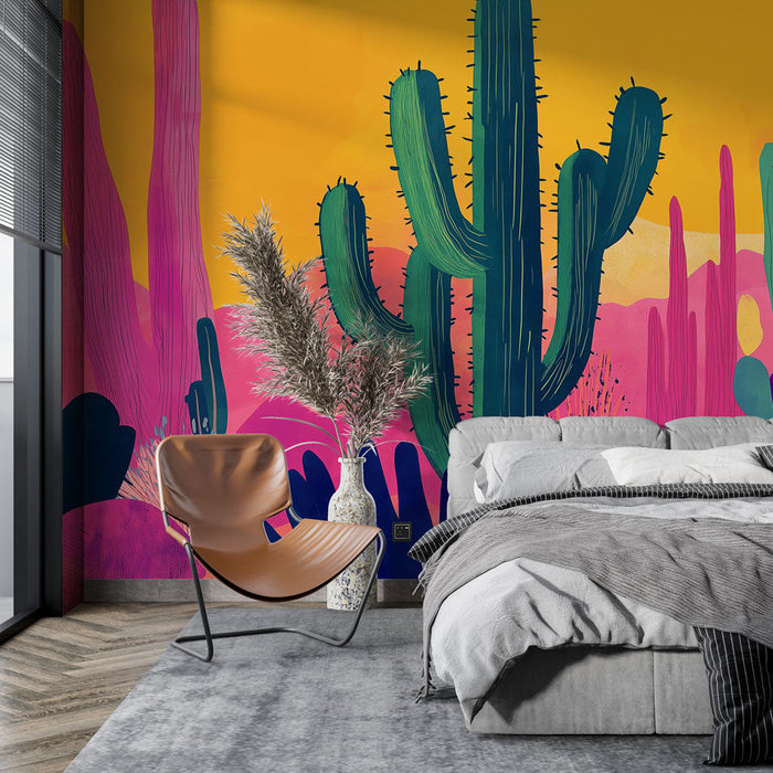 Mural Wallpaper colorful cactus | Vibrant desert ambiance