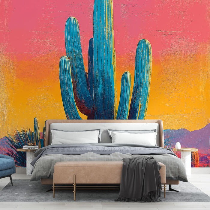 Mural Wallpaper cactus | Bright colors at sunset