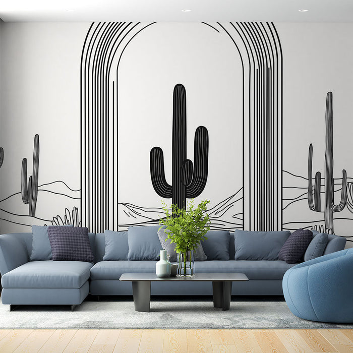 Carta da parati con cactus | Design moderno e pulito con motivi geometrici