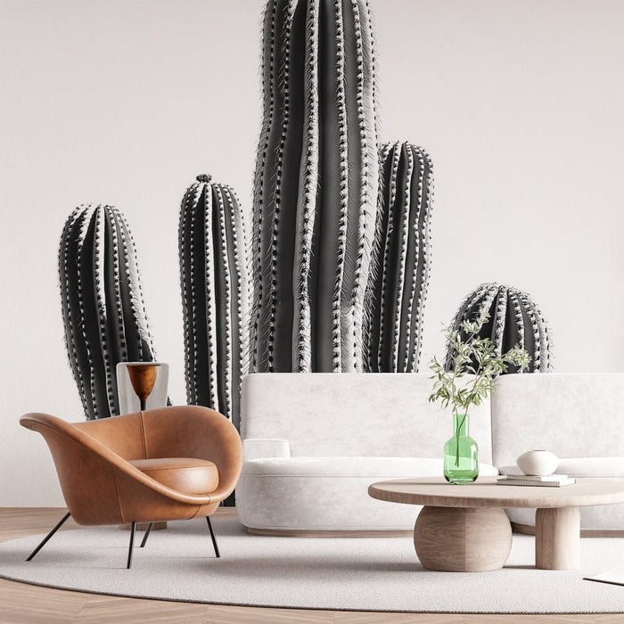 Carta da parati con cactus | Eleganza minimalista in bianco e nero