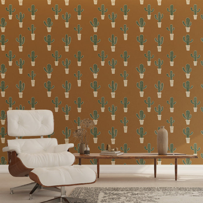 Fototapeet kaktused | Kaktusemotiiv pottides soojal taustal