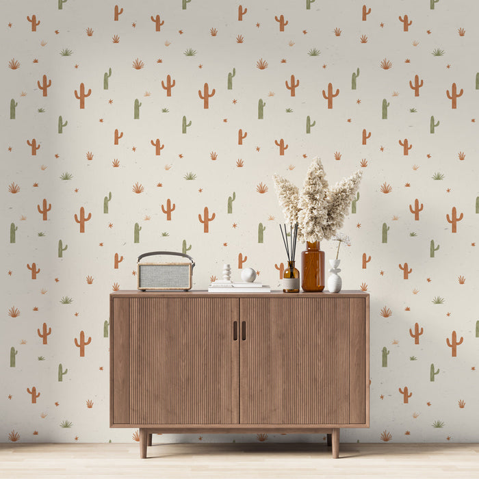 Tapeta kaktus | Hráva vzor pestrobarevných kaktusů na světlém pozadí