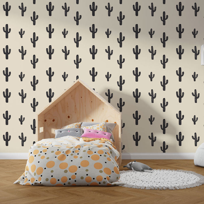 Papel pintado de cactus | Patrón repetido de cactus sobre fondo beige