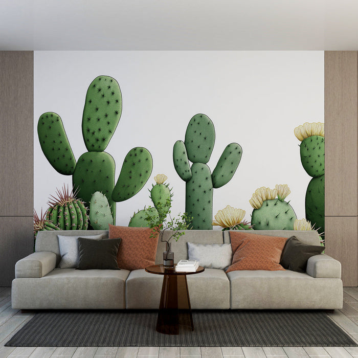 Papel pintado cactus | Patrones de cactus ilustrados en color