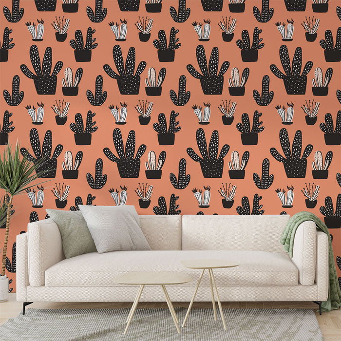 Papel pintado de cactus | Patrones estilizados de cactus sobre un fondo rosa brillante
