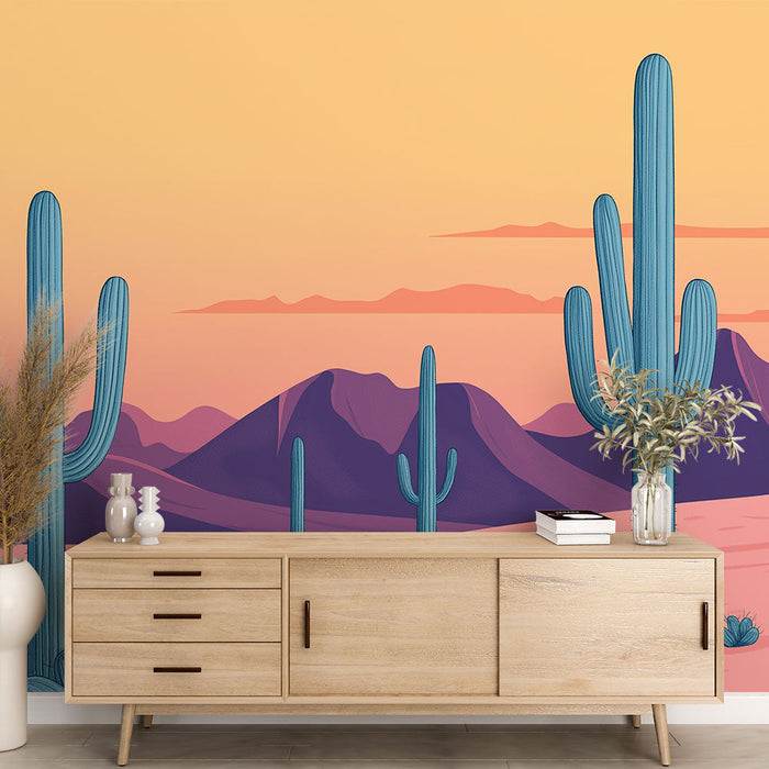 Mural Wallpaper cactus | Colorful desert landscape with stylized cacti