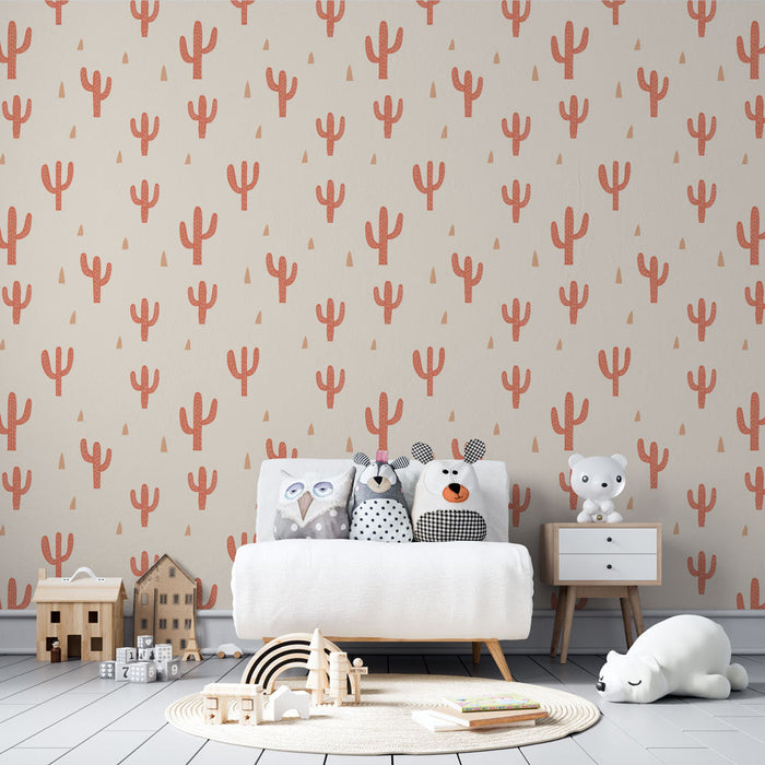 Mural Wallpaper cactus | A playful pattern of cactus in soft and warm shades