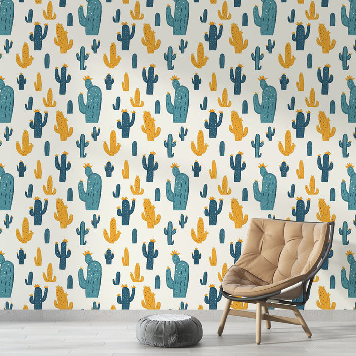 Tapeta kaktus | Hravý a barevný vzor stylizovaných kaktusů