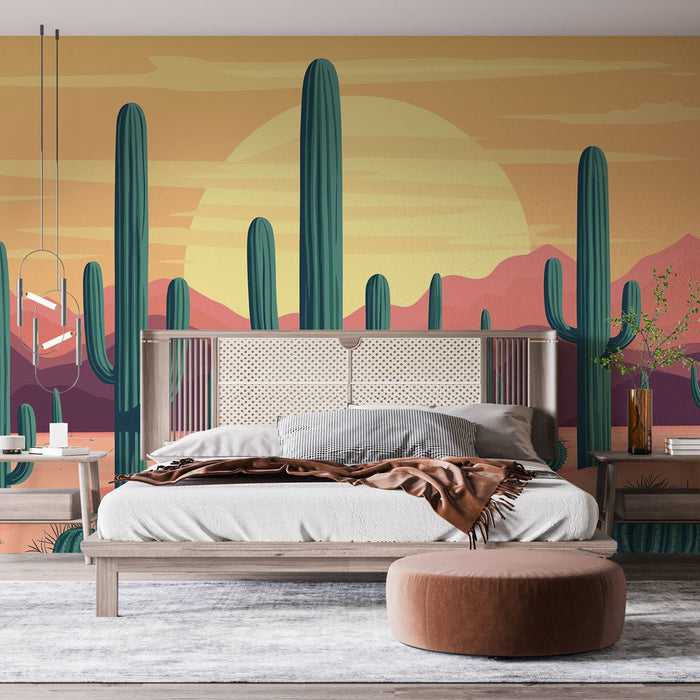 Foto Behang cactus | Een zonnig woestijnlandschap met majestueuze cactussen