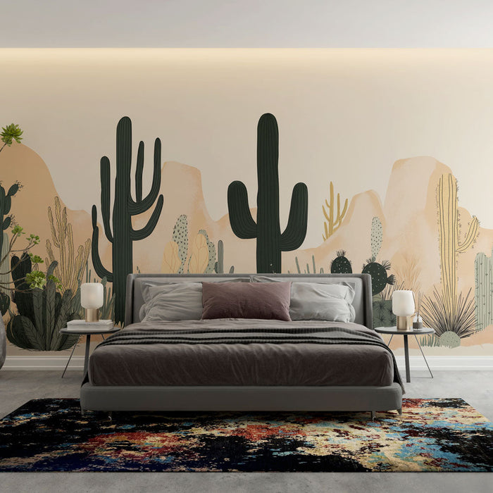 Mural Wallpaper cactus | A desert landscape rich in textures and natural colors