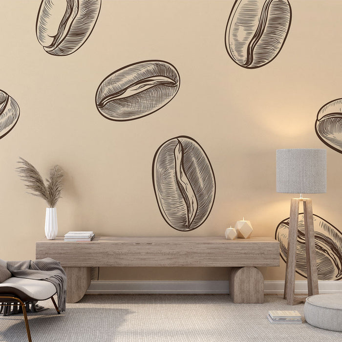 Фото тапет кафе | Кафеени зърна, нарисувани на мек фон