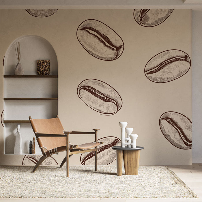 Falikép tapéta kávé | Kávészemek elegáns mintákban