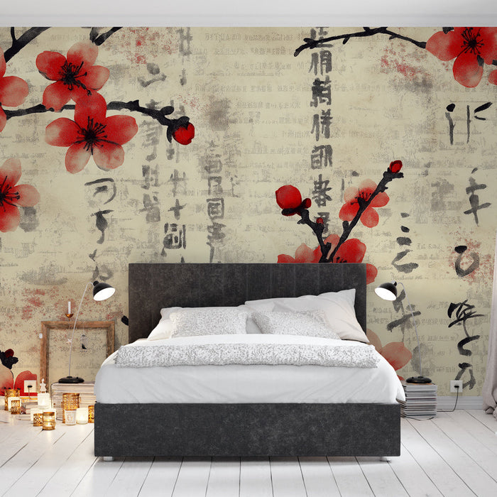 Fototapet Japansk kalligrafi | Kirsebærblomster
