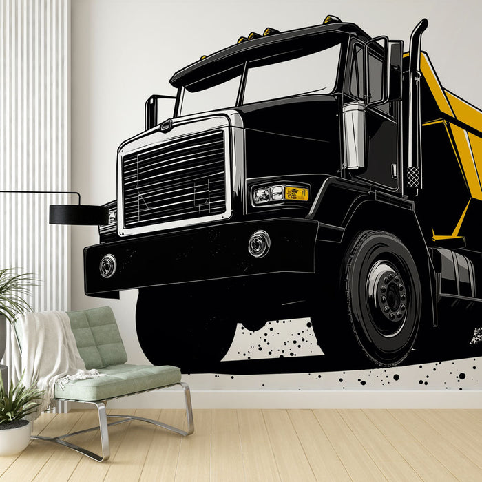 Mural Wallpaper black and yellow dump truck | Illustration of a heavy truck in action